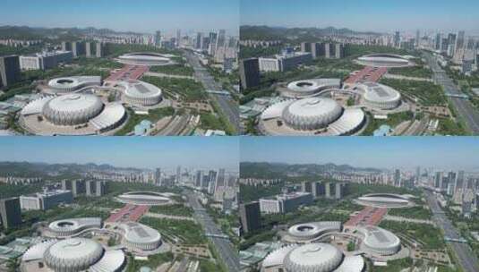 航拍山东济南奥林匹克体育中心高清在线视频素材下载