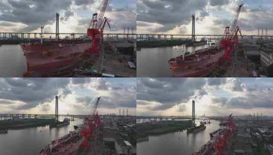 中国广东省广州市黄埔区中海工业菠萝庙船厂高清在线视频素材下载