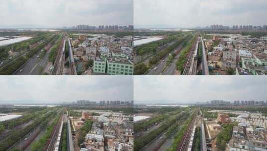 云南昆明城市交通轨道交通地铁航拍高清在线视频素材下载