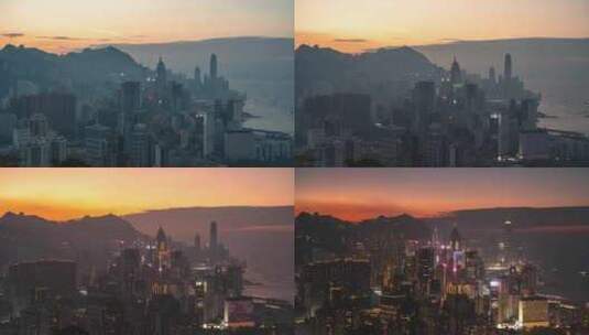 香港城市晚霞夜景延时高清在线视频素材下载