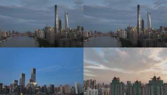 航拍上海城市日出霞光高清在线视频素材下载