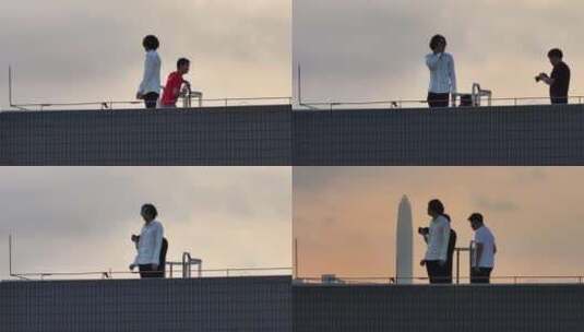 男人站在深圳的楼顶高清在线视频素材下载