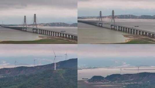 航拍江西九江鄱阳湖特大桥高清在线视频素材下载