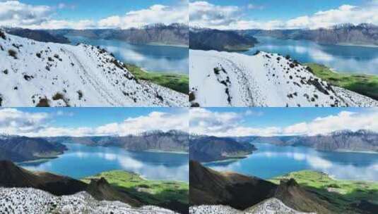 新西兰徒步瓦纳卡湖和哈威亚湖雪山湖泊草原高清在线视频素材下载