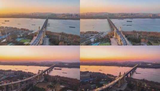 南京长江大桥延时航拍高清在线视频素材下载