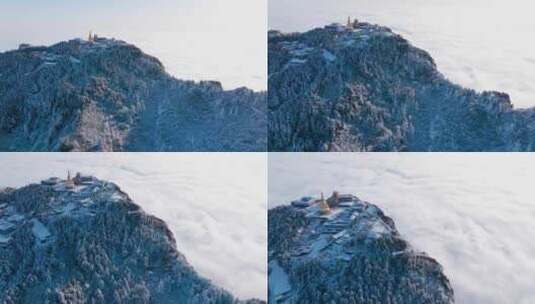俯拍四川峨眉山金顶冬季雪景云海美丽景观高清在线视频素材下载