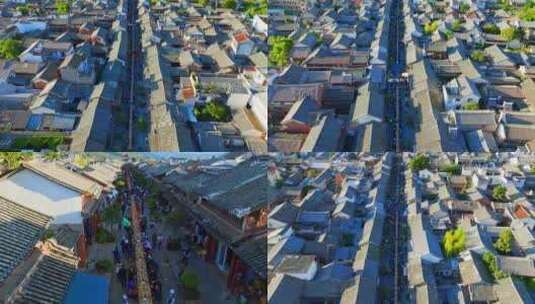 云南大理巍山古城步行街传统特色长街宴航拍高清在线视频素材下载