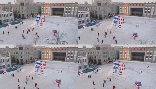 中国黑龙江哈尔滨老道外中华巴洛克大雪人高清在线视频素材下载