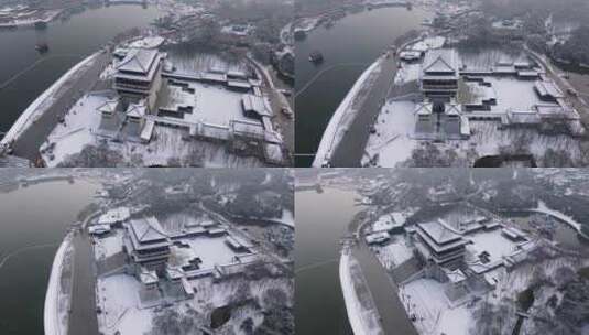 西安大唐芙蓉园雪景高清在线视频素材下载