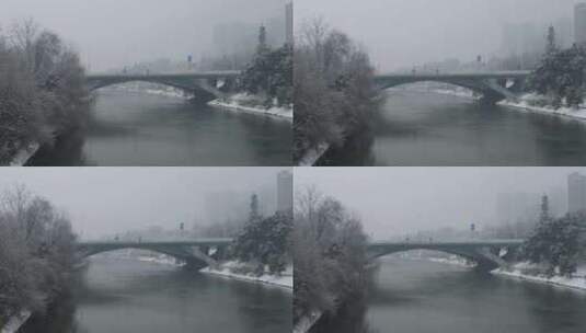 冬天大河里下雪画面高清在线视频素材下载