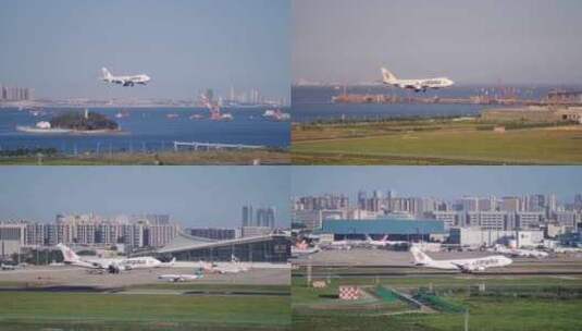 跟随拍摄厦门高崎机场飞机降落高清在线视频素材下载