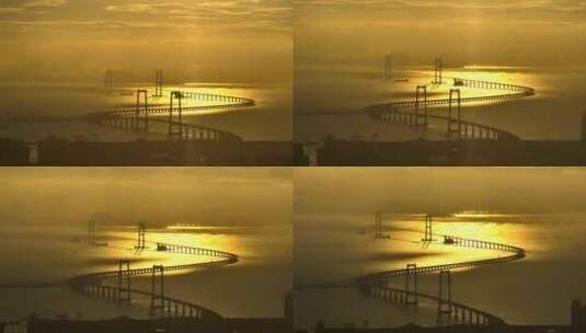 航拍金光深中通道大桥与深圳天际线高清在线视频素材下载