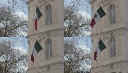 英国伦敦贝尔格莱维亚的墨西哥国旗高清在线视频素材下载