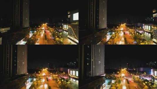 杭州钱塘区高沙路夜景航拍高清在线视频素材下载