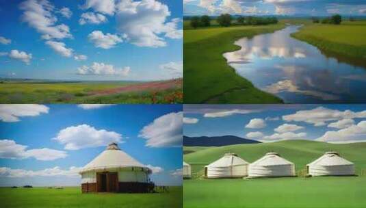 大草原蒙古包草原风光美景合集高清在线视频素材下载