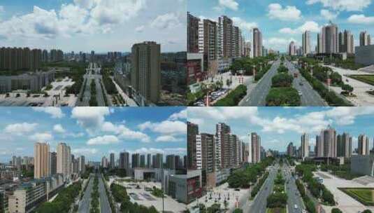 航拍江西福州城市风光蓝天白云高楼建筑高清在线视频素材下载