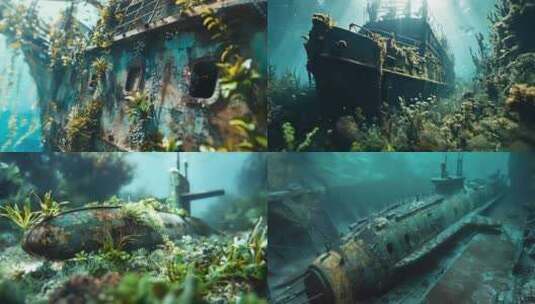 海底遗迹沉船潜艇佛像4K高清在线视频素材下载