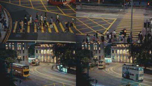 香港夜色街头下的行人与车流高清在线视频素材下载