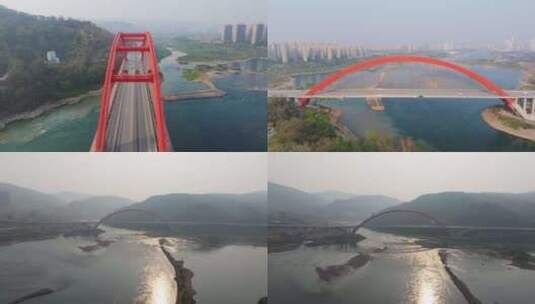 西双版纳景洪地标黎明大桥航拍高清在线视频素材下载