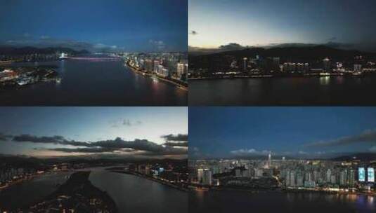 浙江温州城市夜幕降临航拍高清在线视频素材下载