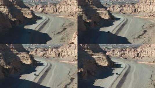 4K航拍汽车行驶在新疆大海道无人区高清在线视频素材下载