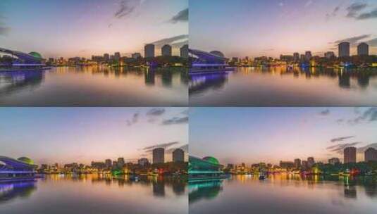 北京朝阳公园蓝色港湾商业区傍晚夕阳夜景高清在线视频素材下载