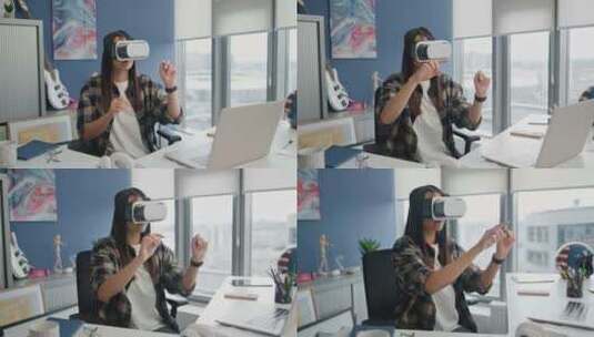 VR，耳机，办公室，女人高清在线视频素材下载