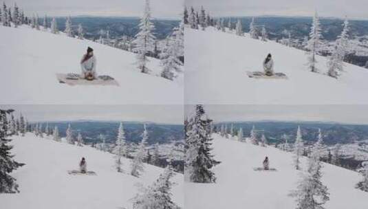 一个在雪地里演奏坦克鼓的人高清在线视频素材下载