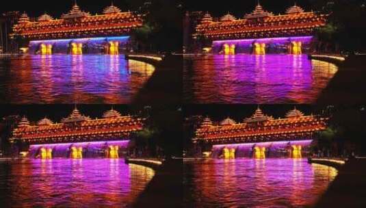 湖北恩施宣恩县风雨桥夜景夜色侗族建筑高清在线视频素材下载