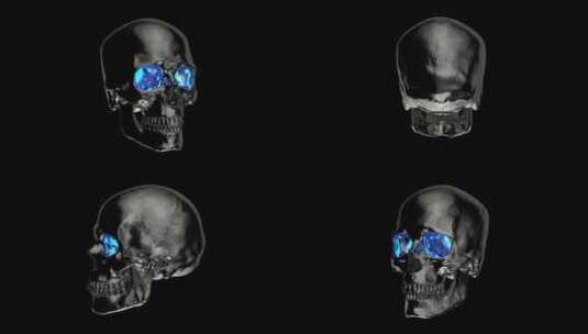 金属人头骨与蓝眼睛循环动画高清在线视频素材下载