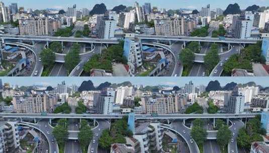 广西柳州飞蛾立交桥城市交通航拍高清在线视频素材下载