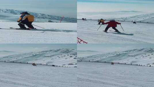 唯美竖屏视频 雪山滑雪 冬季滑雪 滑雪场高清在线视频素材下载