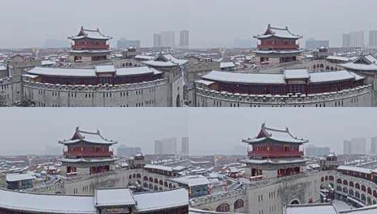 航拍洛阳丽景门雪景高清在线视频素材下载