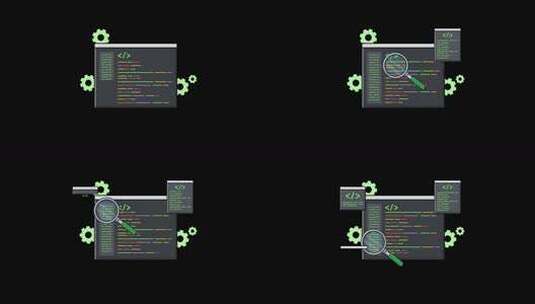 带放大镜的代码窗口。编码分析概念动画视频高清在线视频素材下载