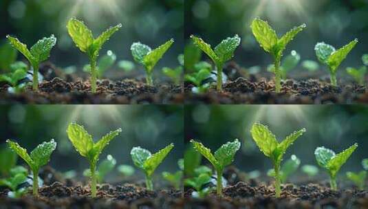 4K晨曦植物嫩芽绿色幼苗生态自然特写高清在线视频素材下载