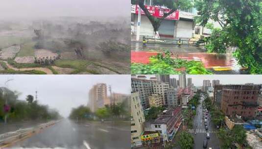 摩羯台风自然灾害雨天城市街道行车视角高清在线视频素材下载