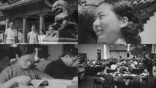 40年代燕京北京大学生教授图书馆学习知识高清在线视频素材下载