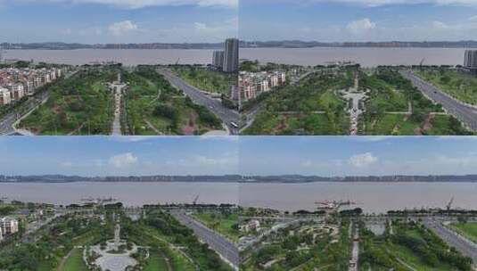 广东汕头城市绿化开放广场航拍高清在线视频素材下载