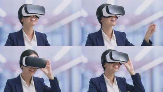 女商人微笑着使用VR眼镜高清在线视频素材下载