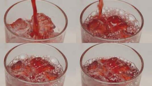 红酒红色液体果汁倒水冰块慢镜头升格高清在线视频素材下载