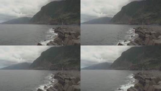海浪冲击海堤边岩石高清在线视频素材下载
