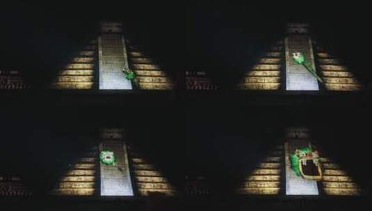 墨西哥奇琴伊察玛雅金字塔夜景灯光秀地拍高清在线视频素材下载