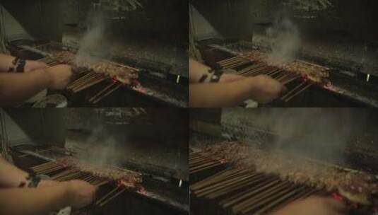 炭火浓烟烧烤羊肉串高清在线视频素材下载