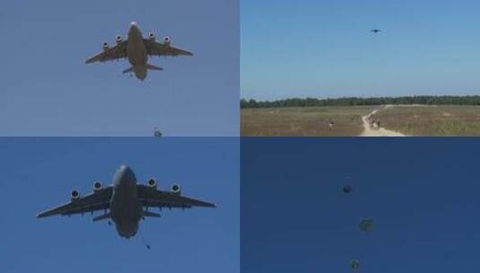 伞兵从C17跳伞到地面高清在线视频素材下载