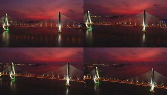 海口世纪大桥晚霞夜景倒影跨海大桥夕阳01高清在线视频素材下载