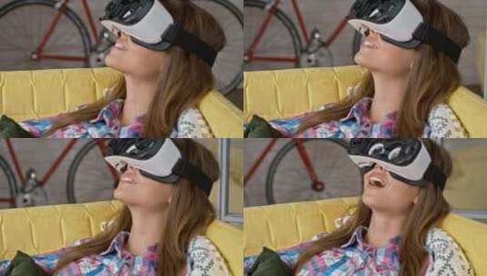戴VR眼镜的搞笑女人高清在线视频素材下载