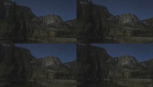 夜晚星空下的山谷瀑布高清在线视频素材下载