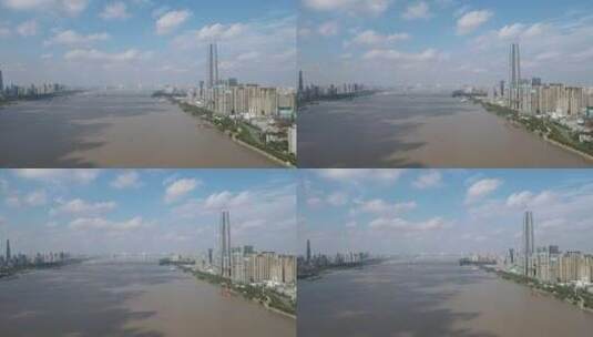 武汉城市风光长江两岸高楼建筑航拍高清在线视频素材下载
