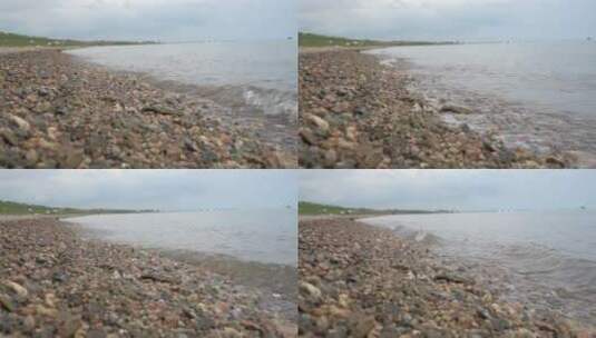 青海湖边湖水拍击岸边高清在线视频素材下载