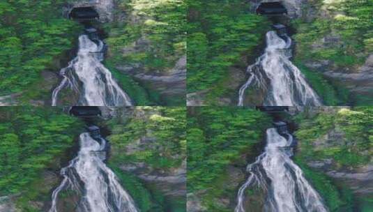 旅游景区湖南湘西大龙洞瀑布竖屏航拍高清在线视频素材下载